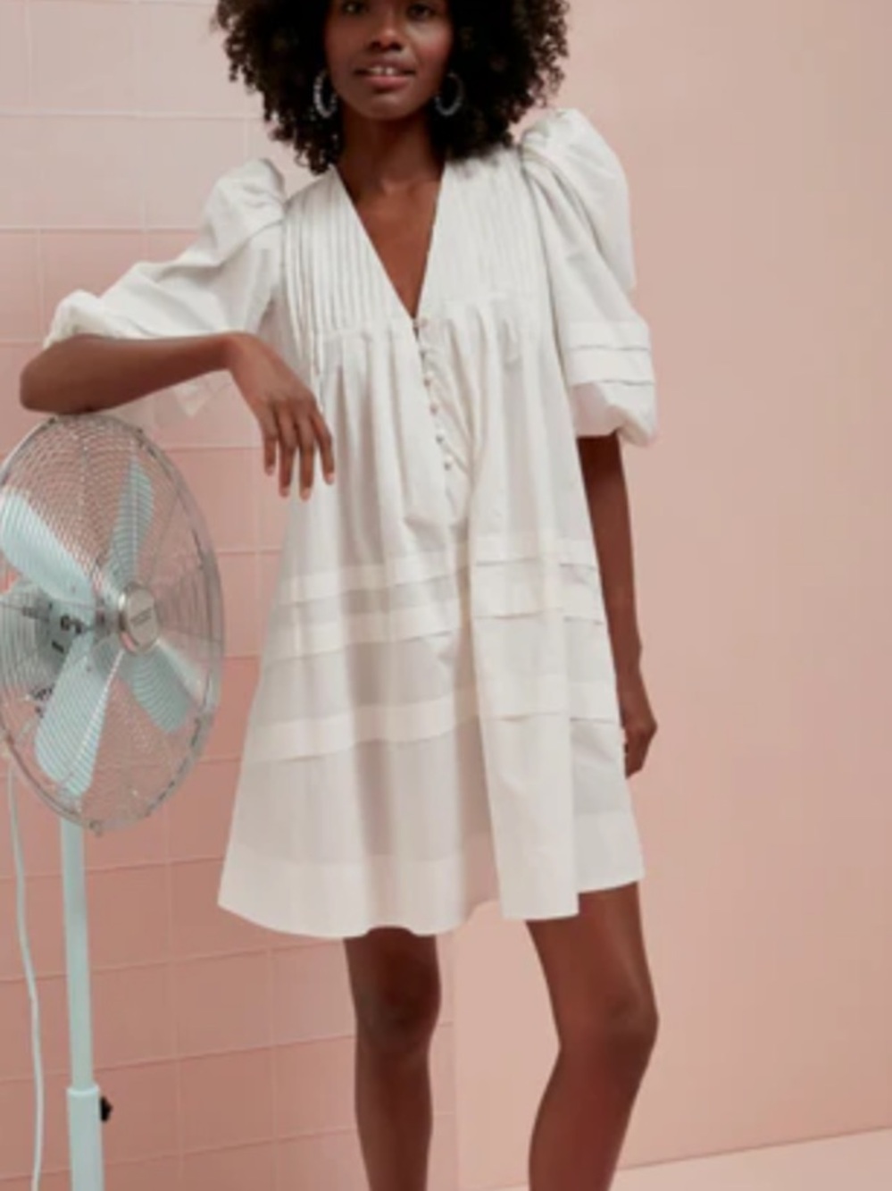 HUNTER BELL White Jenkins Puff-Sleeve Dress
